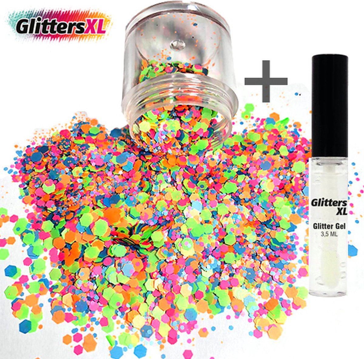 GlittersXL - Chunky Glitters Rainbow + Glitter Huid Lijm (Volume 8g) [Festival Glitters voor Lichaam en Gezicht - Makeup Kinderen Volwassen - Gay Pride Month LGBTQ Regenboog Rainbow Pride Week]